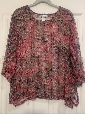 Vintage Rebekah Net Mesh Maroon Bohemian Large Blouse.       3293-J3